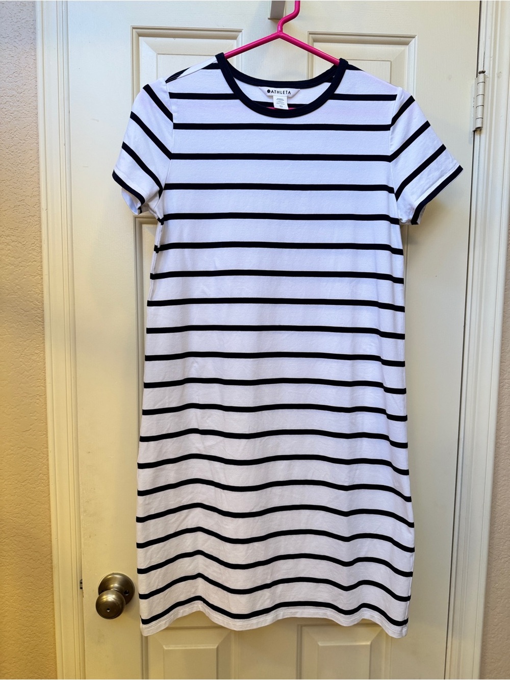 Athleta Essential Tee Dress, Navy/White Stripe, Size XS